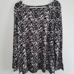 Mario Serrani Italy Soft Long Sleeve Shirt Top Large Black Cream